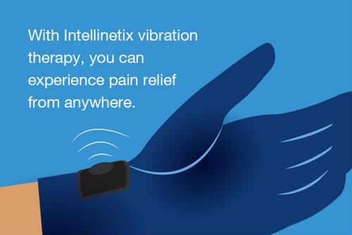 Illustration of a person wearing an Intellinetix vibration therapy glove.