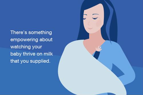 Illustration of a woman breastfeeding while using a NuRoo Multi-Use Wrap.